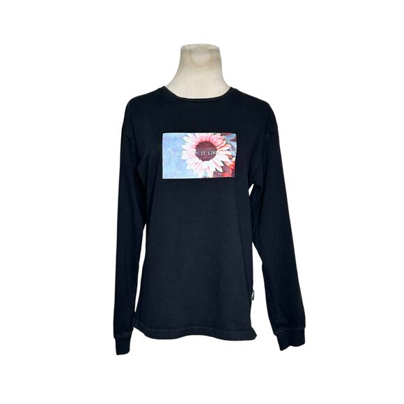 Publish black pink flower print long sleeves sweatshirt size Small - Picture 8 of 12